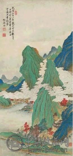 弘旿 1787年作 青绿山水 立轴 设色纸本