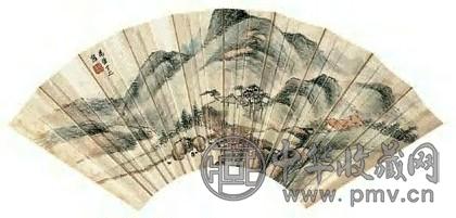 汤定之 山水 成扇 设色纸本