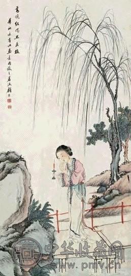 顾沄 仿华秋岳仕女 立轴 设色纸本