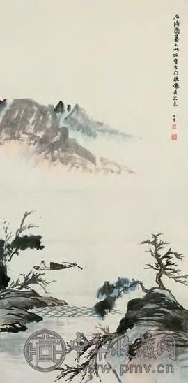 张大千 仿石涛山水 立轴 设色纸本