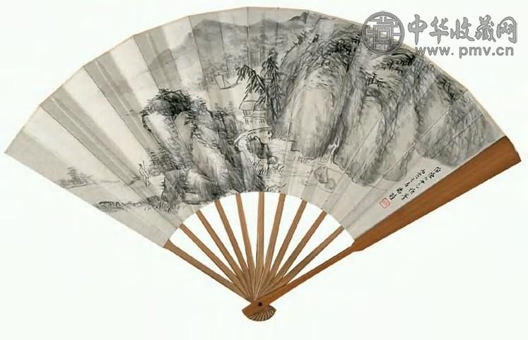 汤定之 1926年 山水 成扇