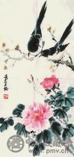 乔木 花鸟 镜心 纸本