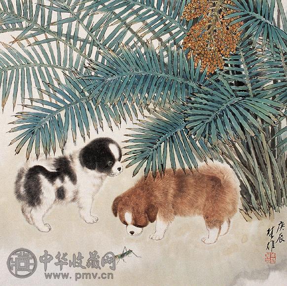 方楚雄 双犬 镜心