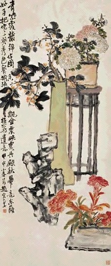 赵云壑 合景岁朝 立轴 设色纸本