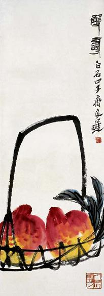 齐良迟 双寿 立轴 设色纸本