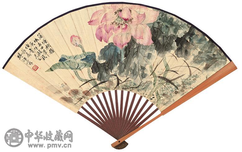 樊浩霖 陈曾寿 蒲塘秋艳 一树桃花发诗 设色纸本