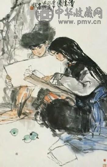 周思聪 近代 读书图 轴