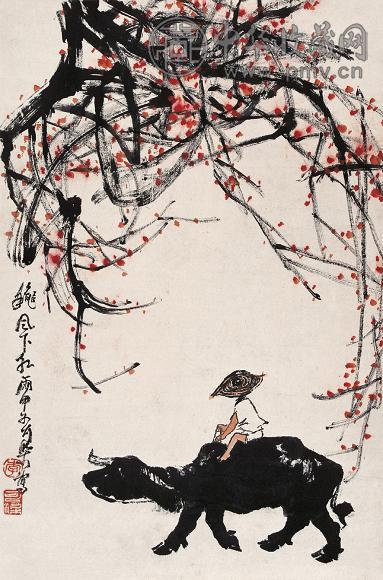 李可染 1984年作 牧牛图 立轴 设色纸本