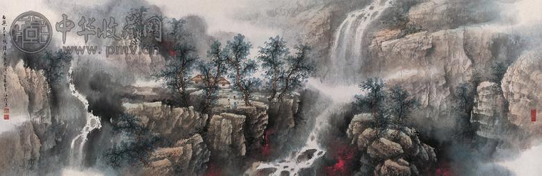 劳继雄 2005年作 瀑水天河图 单片 设色纸本