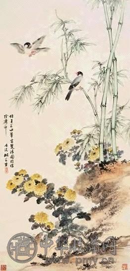 胡若思 双清图 立轴 设色纸本