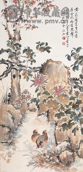 丁宝书 秋意寒声 立轴 设色纸本