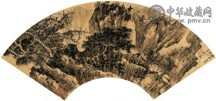 谢稚柳 山水 扇面 笺本水墨