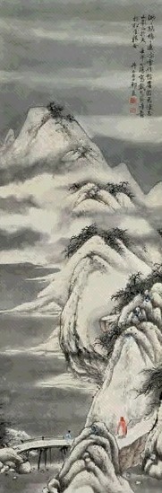 祁崑 壬午(1942年)作 雪中访友图 立轴 设色纸本