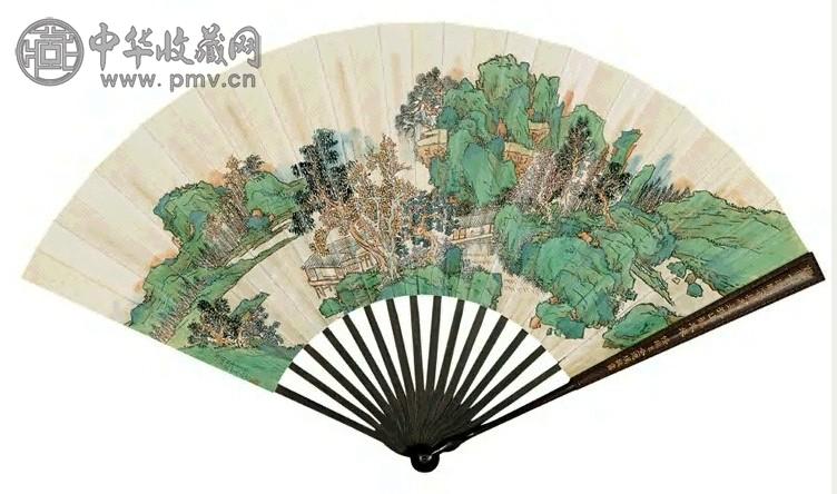钱维城(款) 青绿山水 成扇 设色纸本