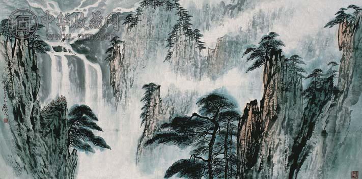 张登堂 泰岱松泉图 镜心 设色纸本