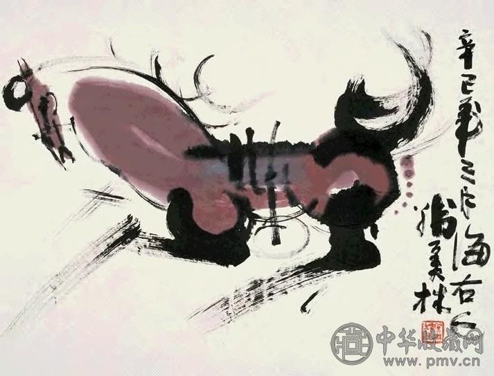 韩美林 辛巳(2001)年作 马 镜心 设色纸本