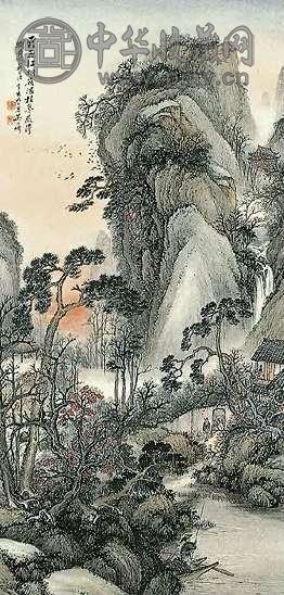 吴石仙 暮山悬瀑 轴