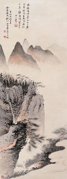 张大千 1933年作 仿石涛山水 立轴 设色纸本