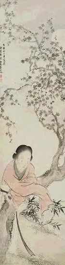 费丹旭 梅下仕女 立轴 设色