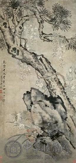 李鱓 1754年 松石图 立轴 设色纸本