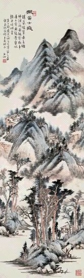 申石伽 浮岗暖翠 立轴 设色纸本