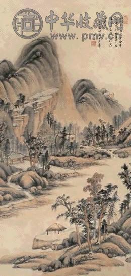 王鉴 红树秋山图 立轴 设色纸本