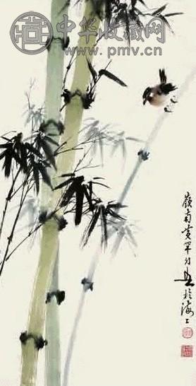 黄幻吾 竹雀 立轴