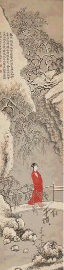 顾洛 踏雪寻梅 立轴 设色纸本