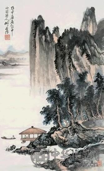 胡若思 停舟晤友图 立轴 设色纸本