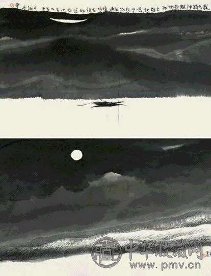 贾又福 山水 二帧 镜心 设色纸本