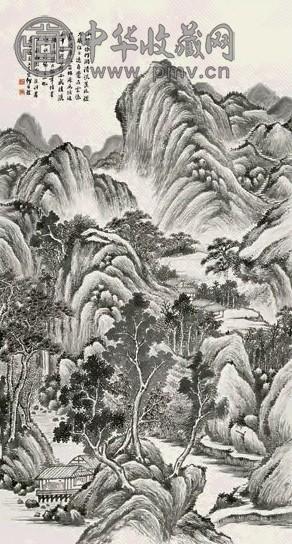 何维朴 1917年作 小筑清涧 立轴 水墨纸本
