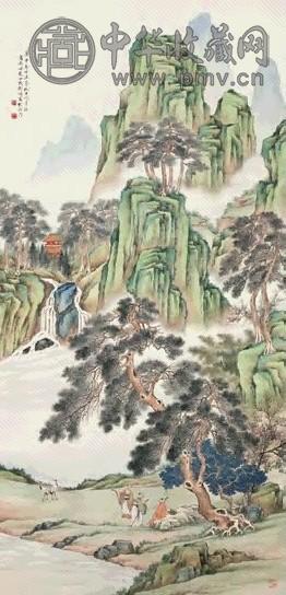 彭旸 1920年作 松山问寿 立轴 设色纸本