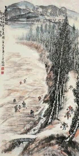 赵望云 长堤送肥 立轴 设色纸本