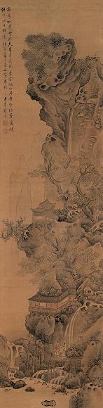 蓝瑛 虹飞悬堑图 立轴 设色绢本