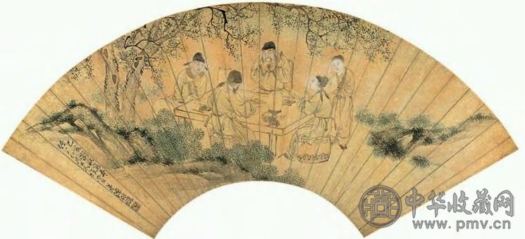 潘振镛 人物 扇面 设色纸本