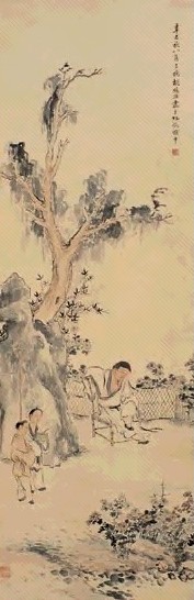 胡锡珪 辛巳(1881年)作 赏菊图 立轴 设色纸本
