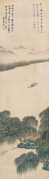 张崟 独观远峰 立轴 设色绢本