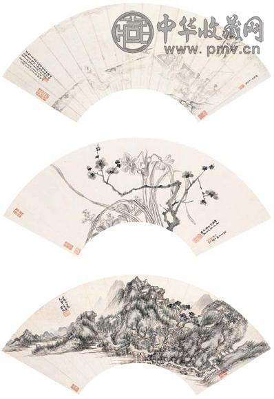 丁云鹏 人物山水花卉册 扇面册页(10开) 水墨或设色纸本