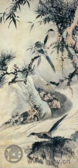 现代 吴镜汀 松竹喜鹊 轴