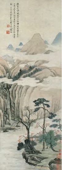 张崟 嘉庆壬申年(1812年)作 草堂静坐图 立轴 设色纸本