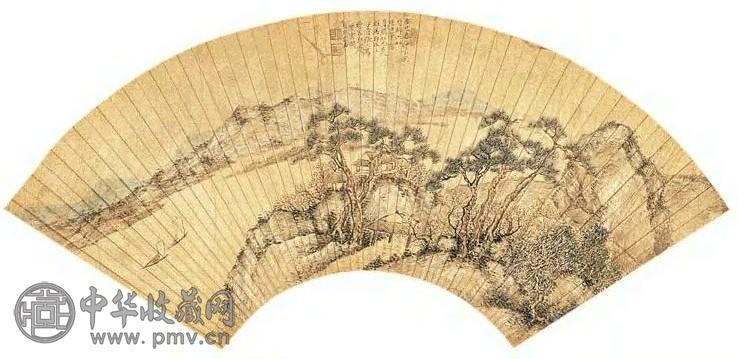 张之万 癸巳(1893年)作 远浦归帆 扇面 设色纸本