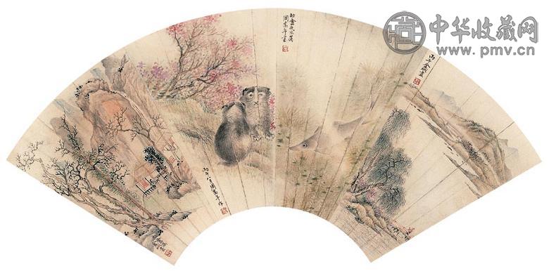 金城 周乔年 丙午(1906年)作 格锦 扇面 设色纸本