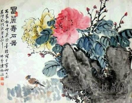 陈师曾 富丽寿石图 镜心 设色纸本