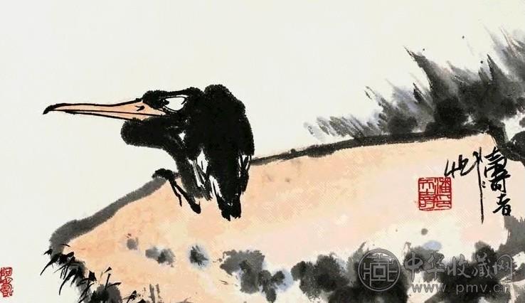 现代 潘天寿 鸟石图 镜心