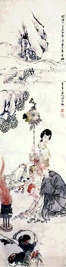 任薰 人物 立轴 设色纸本