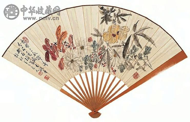 近现代 陈半丁 秋花图 成扇