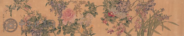 张熊 1884年作 花卉 手卷 设色绢本