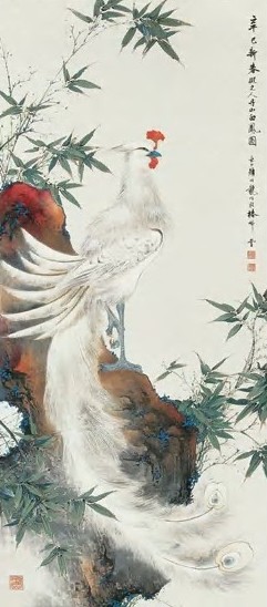 颜伯龙 1941年 丹山白凤图 立轴 设色纸本