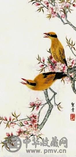胡絜青 桃花黄鹏 轴