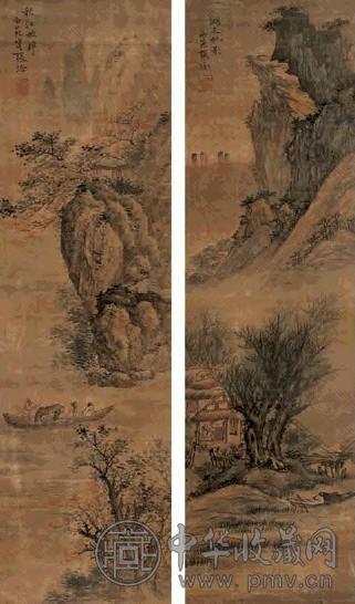 张洽 山水 条屏 绢本